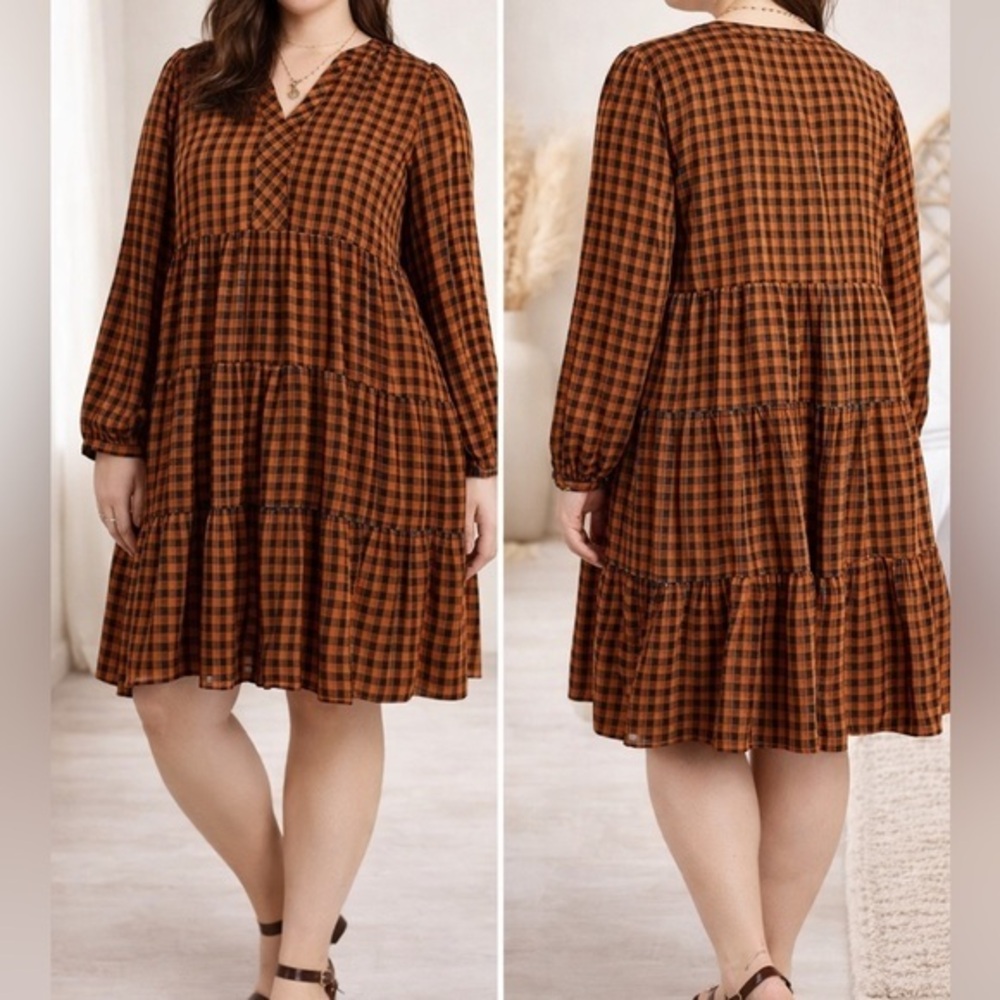 Anthropologie Maeve Amber Plaid Tiered Tunic Dress